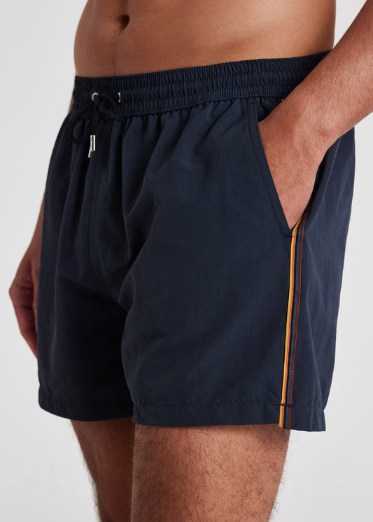 Navy Blue Swim Shorts With 'Artist Stripe' Trim