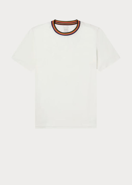 White 'Artist Stripe' Collar Cotton T-Shirt