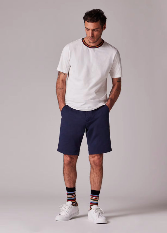 White 'Artist Stripe' Collar Cotton T-Shirt