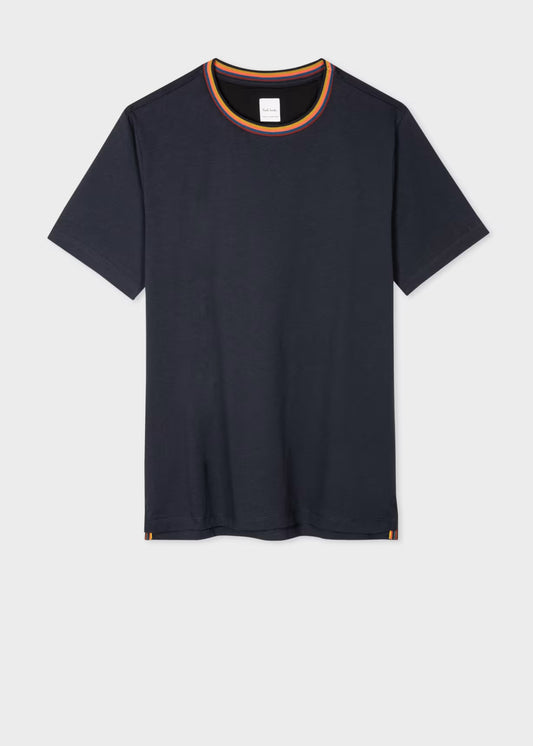 Navy 'Artist Stripe' Collar Cotton T-Shirt