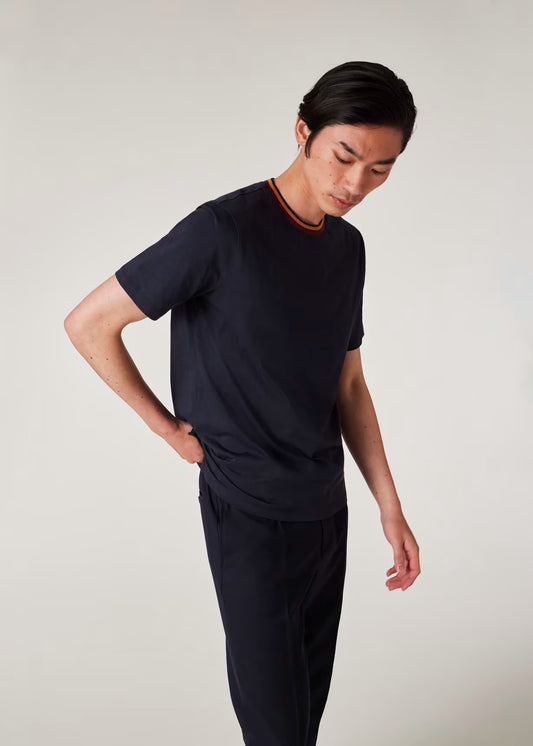 Navy 'Artist Stripe' Collar Cotton T-Shirt